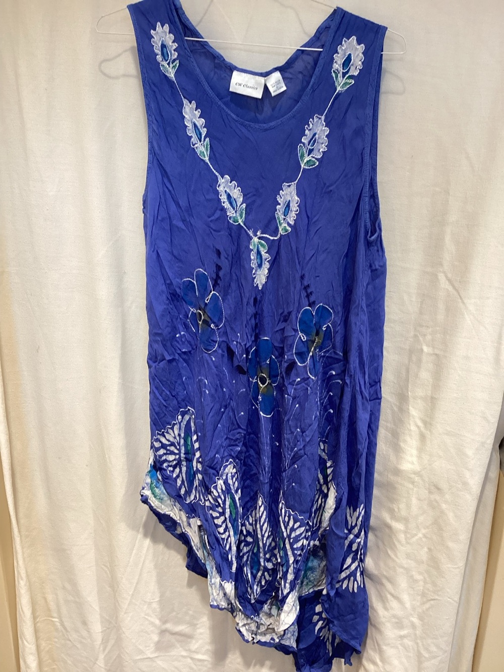 Classic Royal Blue Floral Embroidered Sleeveless Tunic